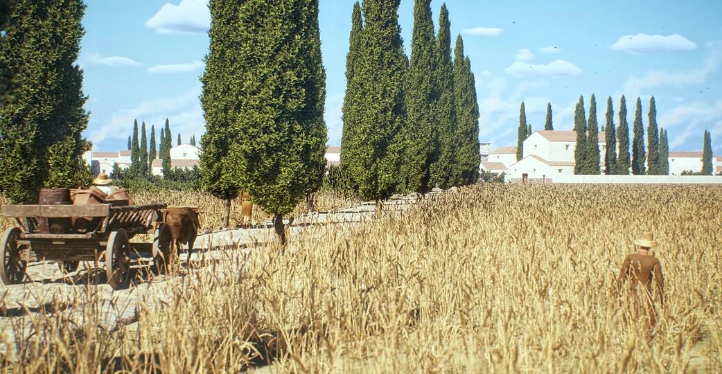 Vielbefahrene Straßen waren oft gepflastert, wie in der antiken Stadt Timgad in Algerien Vielbefahrene Straßen waren oft gepflastert, wie in der antiken Stadt Timgad in Algerien