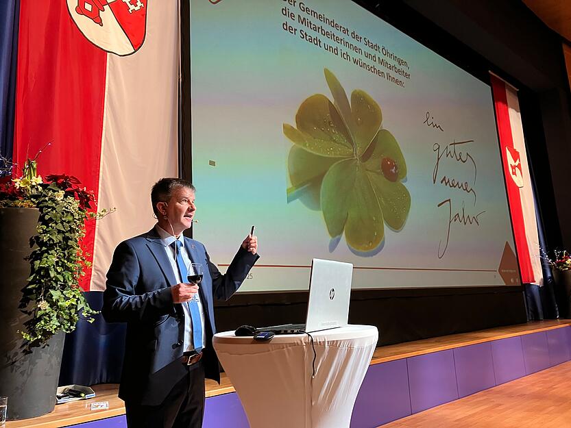 Thilo Michler beim Bürgerempfang im Januar 2025 in der Kultura. An diesem Vormittag verkündete Michler, für eine dritte Amtszeit zu kandidieren.