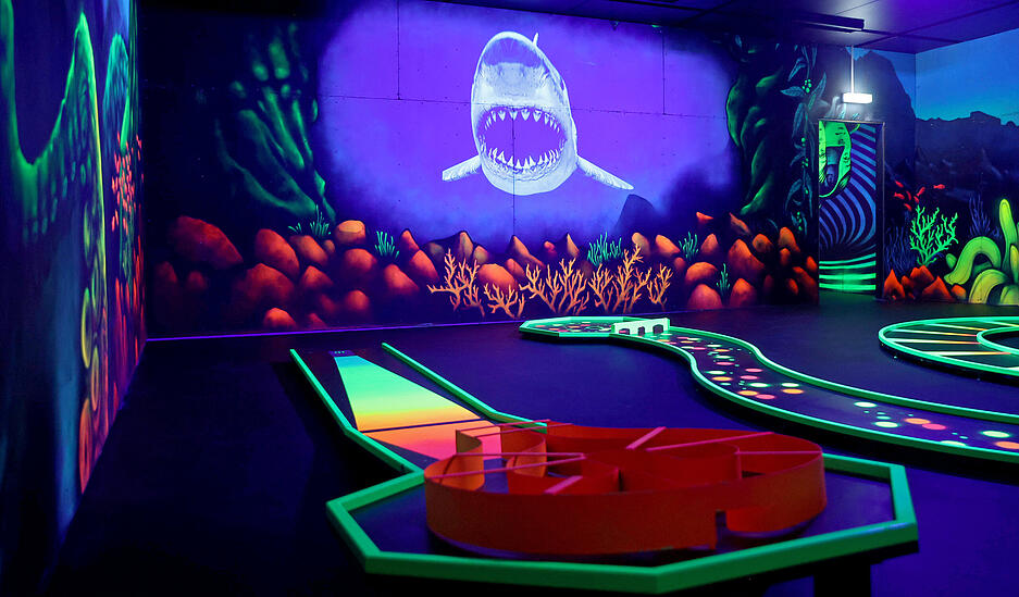 Unter Schwarzlicht werden verschiedene Aktivitätszonen sichtbar.