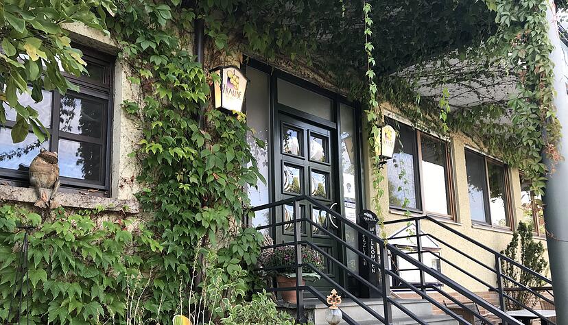 Der Eingang in die Traube ist von reichlich Grün umgeben. Auch im Inneren herrscht ein Wohlfühlambiente. Foto: Wieland Der Eingang in die Traube ist von reichlich Grün umgeben. Auch im Inneren herrscht ein Wohlfühlambiente. Foto: Wieland