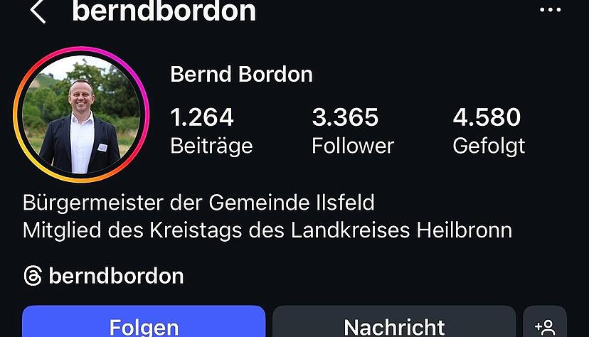 Das Original: Der Instagram-Account von Bernd Bordon, B&uuml;rgermeister von Ilsfeld. Zuletzt war er aber mit einem gef&auml;lschten Auftritt seiner Person konfrontiert.