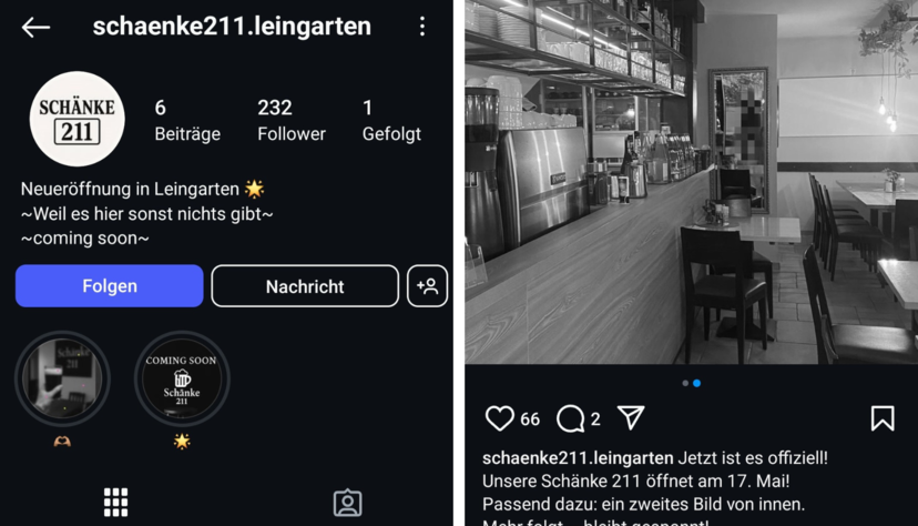 Einer der vielen Ankündigungen der „schaenke211.leingarten“ auf Instagram. Die Bilder wurden zuvor an einem anderen Ort aufgenommen.