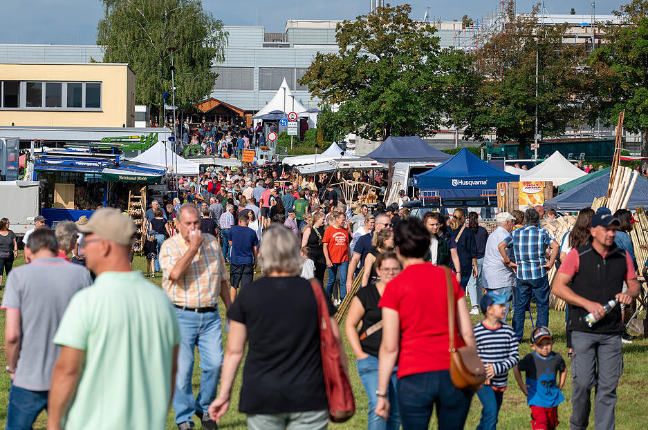 Holzmarkt Ilsfeld, Holzmarkt, Holzhändler bieten fühmorgens ihre Waren an