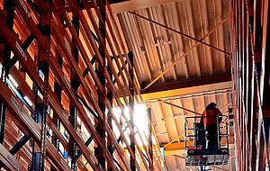 Das Hochregallager k&ouml;nnte k&uuml;nftig auch vollautomatisch bedient werden.