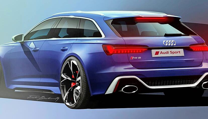Eine Skizze des aktuellen Audi RS 6 Avant, der am Standort Neckarsulm gebaut wird. Typisch f&uuml;r den Sport-Kombi sind die gro&szlig;en R&auml;der und ein kraftvolles Heck.