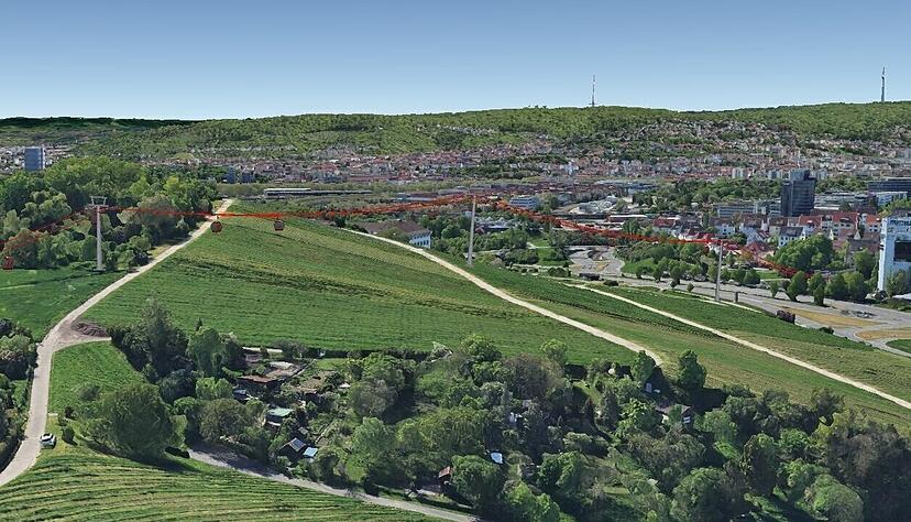 Die Skizze aus der Machbarkeitsstudie zeigt eine m&ouml;gliche Seilbahn im Stuttgarter Norden.