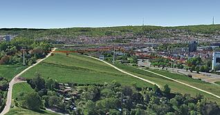 Die Skizze aus der Machbarkeitsstudie zeigt eine m&ouml;gliche Seilbahn im Stuttgarter Norden.