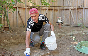 Mini-Jobber Asim Alchihap reinigt die Flugvoliere der Stelzenvögel. Mini-Jobber Asim Alchihap reinigt die Flugvoliere der Stelzenvögel.