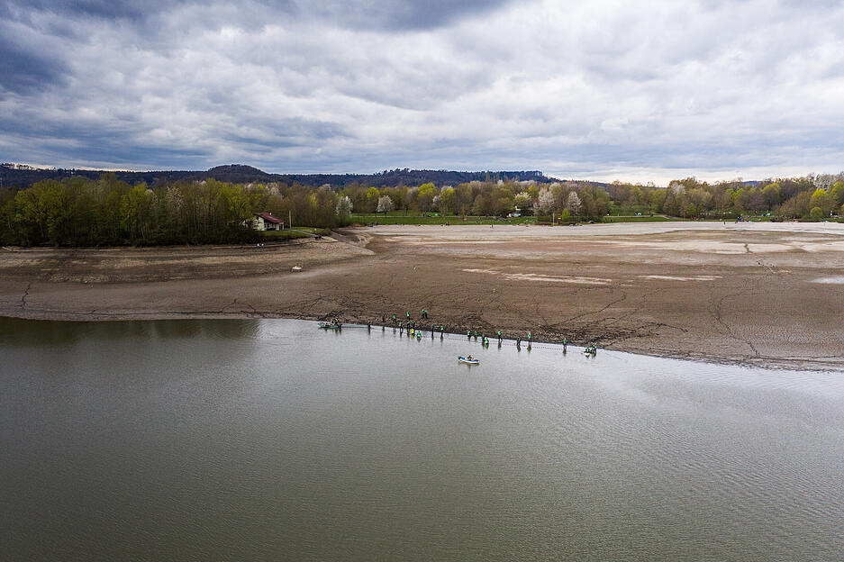 Luftbilder vom Abfischen des Breitenauer Sees