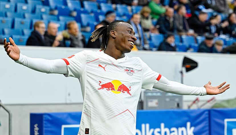 Yan Diomande jubelt über das 1:0 für Leipzig Yan Diomande jubelt über das 1:0 für Leipzig