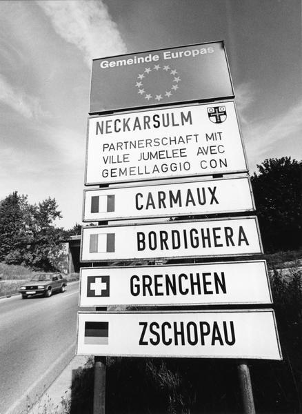 Zusammengestellt von Archiv und Dokumentation der Heilbronner Stimme

1992 hat die Stadt Neckarsulm vier Partnerstädte: Carmaux In Frankreich (seit 1958), Bordighera in Italien (seit 1963), Grenchen in der Schweiz (seit 1988) und Zschopau in Sachsen (seit 1990).