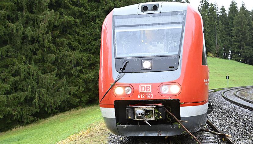 Das vordere Fahrgestell des Zuges sprang durch den Zusammensto&szlig; aus den Gleisen.