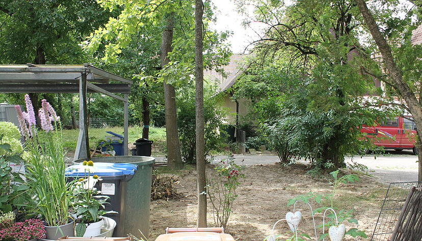Dem Garten hinter der Blumenwerkstatt sieht man die Überschwemmungsschäden noch an.