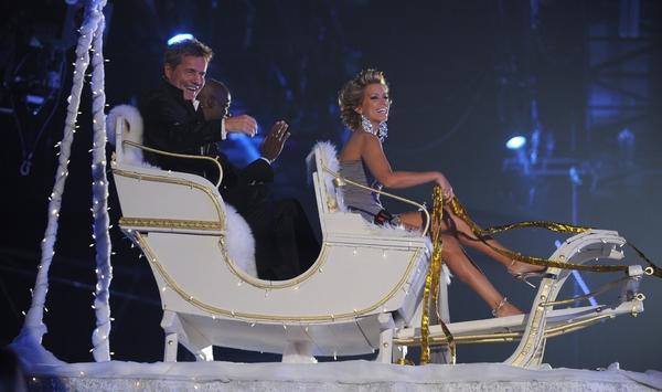 Die Jury, bestehend aus Dieter Bohlen, Bruce Darnell und Sylvie van der Vaart, kommt in einem Schlitten zum Finale der RTL-Castingshow "Das Supertalent" ins TV-Studio in K&ouml;ln.