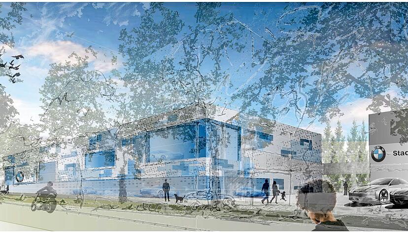 Die Visualisierung zeigt, wie das geplante Pr&auml;sentations- und Parkhaus der Firma Stadel an der sogenannten Automeile im S&uuml;den der Stadt einmal aussehen soll.
Foto: Herzog + Herzog Architekten