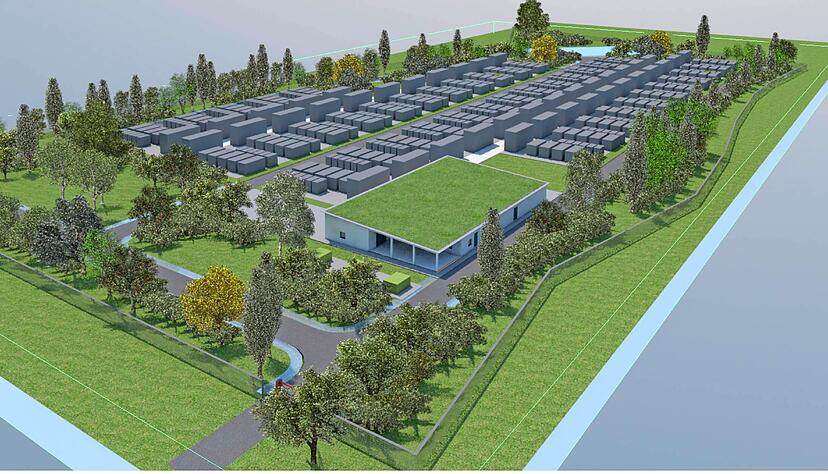 Quo vadis, Riesenbatterie? Die Frage eines möglichen Standorts für die geplante Kupferzeller Netzstabilisierungsanlage gehört zu den strittigsten überhaupt.
Visualisierung : Transnet
