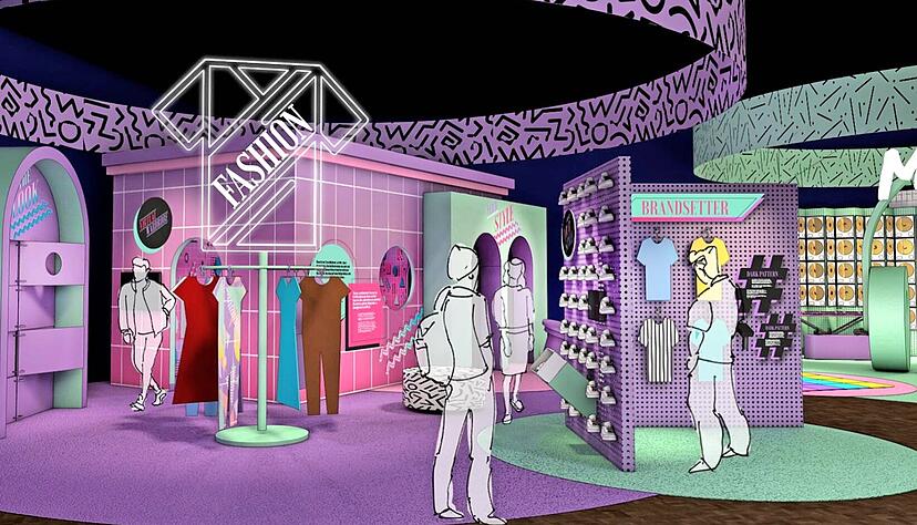 Was hat einen wichtigen Einfluss auf unsere Modeauswahl? In einer Art Shopping Mall ist die Experimenta-Ausstellung mit fünf Themeninseln angelegt.