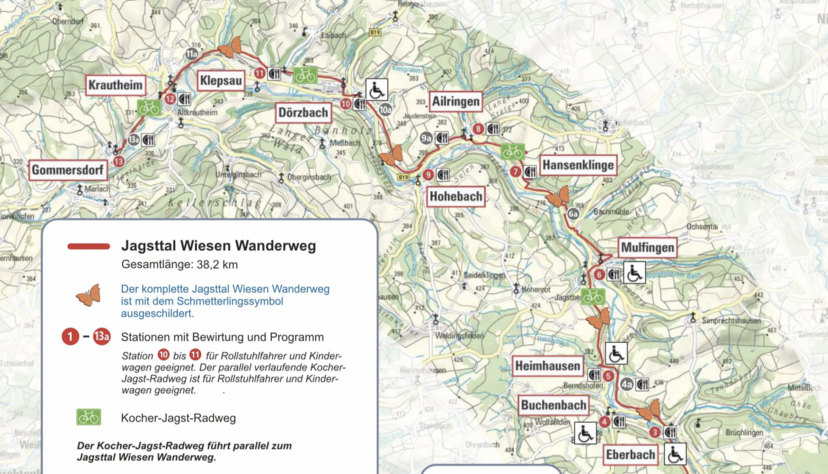 Der Wanderweg führt über eine Länge von 38 Kilometer durchs Jagsttal Der Wanderweg führt über eine Länge von 38 Kilometer durchs Jagsttal