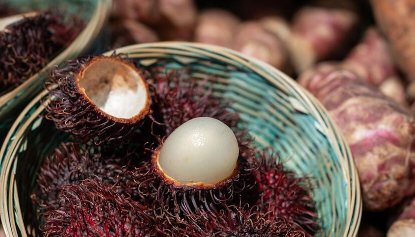Rambutans bieten mehr Fruchtfleisch als Litschis: Das süß-saftige Innere umgibt einen kleineren Kern. Rambutans bieten mehr Fruchtfleisch als Litschis: Das süß-saftige Innere umgibt einen kleineren Kern.