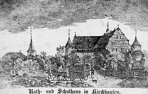 Ein undatiertes Bild, das die fr&uuml;he Nutzung des Schlosses auch als Schulhaus belegt. Die Zeichnung wurde 1844 in einem Buch ver&ouml;ffentlicht.
Bild: Sammlung Werner Dietz