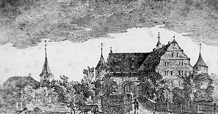 Ein undatiertes Bild, das die fr&uuml;he Nutzung des Schlosses auch als Schulhaus belegt. Die Zeichnung wurde 1844 in einem Buch ver&ouml;ffentlicht.
Bild: Sammlung Werner Dietz