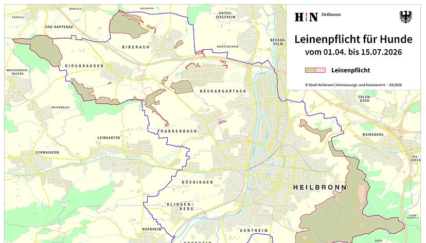 In den eingef&auml;rbten Regionen d&uuml;rfen Hunde ab 1. April 2026 nicht frei laufen und m&uuml;ssen angeleint sein.