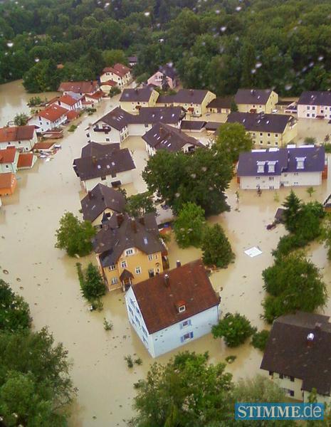 Überflutete Gebiete im Landkreis Berchtesgaden (Bayern).