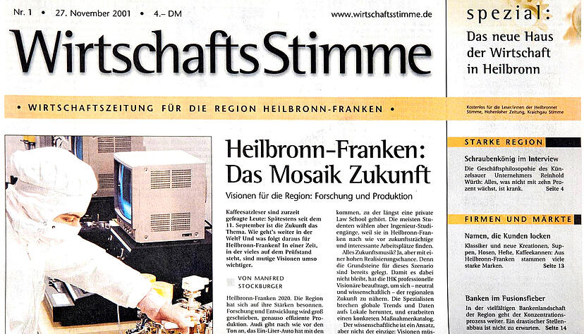 Am 27. November 2001 erschien die erste Ausgabe der Wirtschaftsstimme.