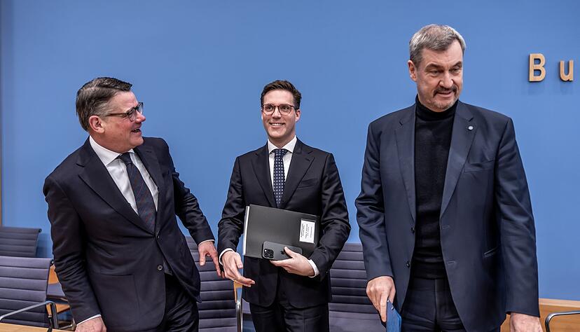 Sie nennen sich &laquo;Drei-L&ouml;wen-Allianz&raquo;: Boris Rhein, Manuel Hagel und Markus S&ouml;der.