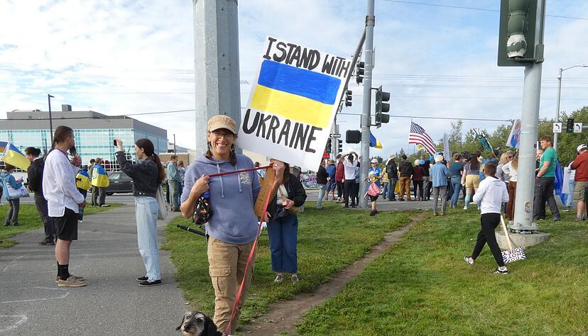 Unter den Demonstranten: auch der ein oder andere Hund.