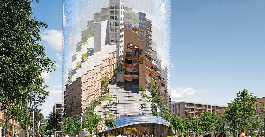 Die Visualisierung zeigt ein Gebäude des geplanten Innovationsparks Künstliche Intelligenz. Die ersten Gebäude werden gebaut. Die Visualisierung zeigt ein Gebäude des geplanten Innovationsparks Künstliche Intelligenz. Die ersten Gebäude werden gebaut.