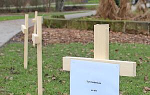 35 Holzkreuze erinnern im Hofgarten an die Corona-Opfer.
Foto: privat