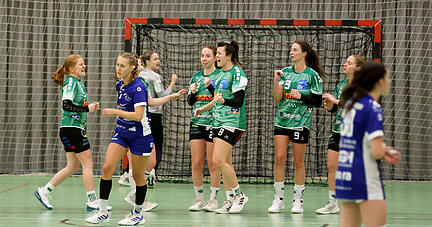 Die Gefühlslagen waren klar zu identifizieren: Leonie Kreis, Torhüterin Selina Pezzi, Luisa Riek, Jasmin Baumann, und Jannika Mohr (von links) freuten sich über das Remis ihres TV Flein.