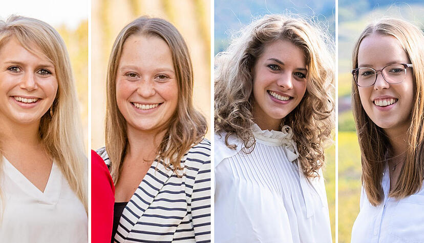 Wollen neue Württemberger Weinkönigin werden (von links): Julia Böcklen, Aliena Zischewski, Franziska Fischer und Ellen Volzer. Fotos: Art of Poggel Photography