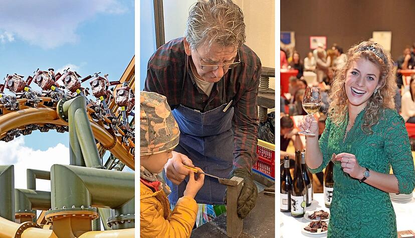 Die Saison in Tripsdrill beginnt (von links), im Öhringer Weygang-Muesum werden Osterhasen aus Zinn gegossen und in Heilbronn steht einmal mehr die Weinshow der Jungwinzer an – wie hier im Jahr 2019 mit der damaligen Weinprinzessin Franziska Fischer.