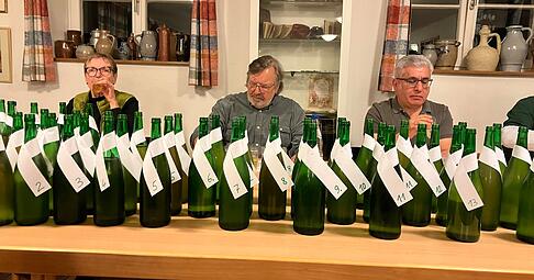 Wer macht den besten Richener Most? Die Jury w&auml;hlt aus 15 Proben aus.