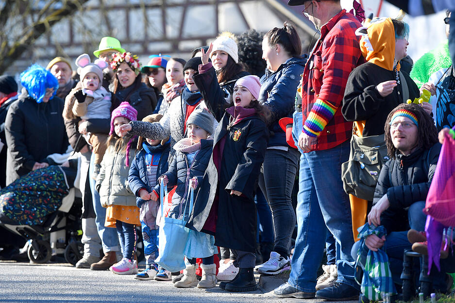 Zirka 20. 000 Karnevalisten jubelten den &uuml;ber 100 Gruppen beim Faschingsumzug in Bad Wimpfen zu.
