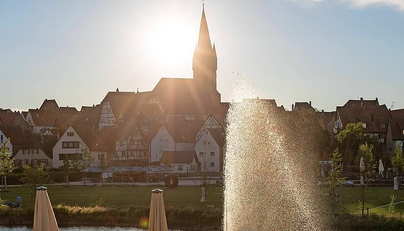 Wasser erleben: Dies ermöglicht die Fontäne am Stadtweiher.
Foto: Andreas Veigel