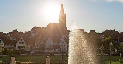 Wasser erleben: Dies ermöglicht die Fontäne am Stadtweiher.
Foto: Andreas Veigel