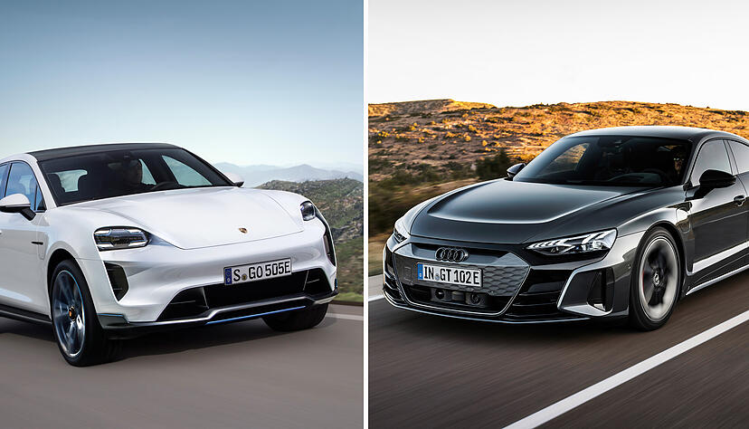 Der elektrische Porsche Macan (links) und der Audi E-Tron GT stehen für die Zukunft. Foto: Audi/Porsche