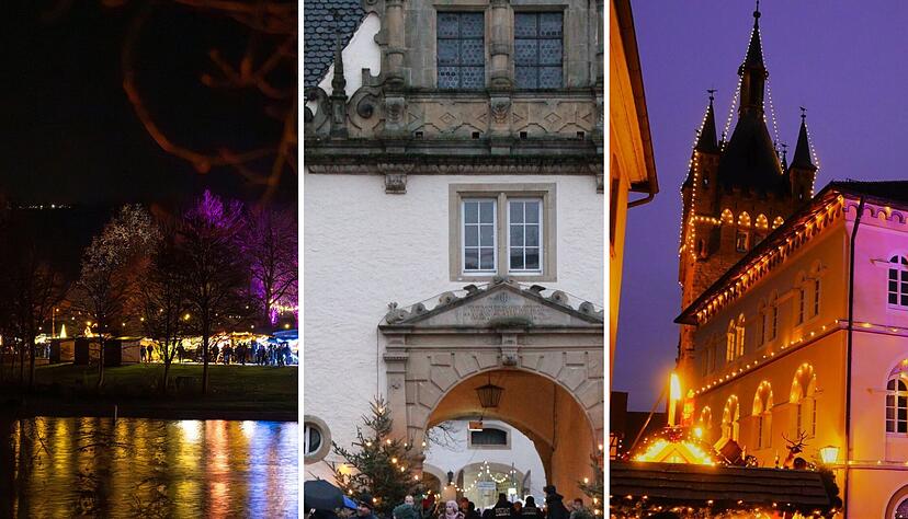 Am Breitenauer See (links), im Kloster Schöntal (Mitte) und in Bad Wimpfen (rechts) war am zweiten Adventswochenende Weihnachtsmarktbetrieb.