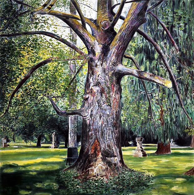 Yves Bélorgey, Rote Buche, Alter Friedhof, Heilbronn, November 2018
Pigmente auf Leinwand, 240 x 240 cm