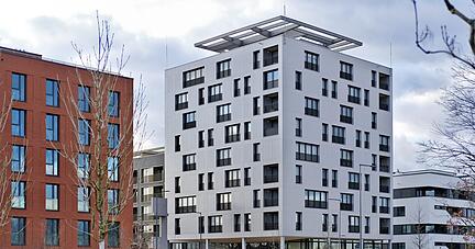 Das Gebäude Skaio im neuen Stadtquartier Neckarbogen ist nicht nur das höchste Holzhaus Deutschlands, es steht auch für nachhaltiges Bauen.
Foto: Mugler