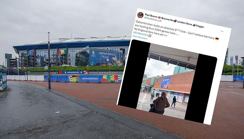 Ein England-Fan schimpft über die EM-Stadt Gelsenkirchen und lässt auf X (ehemals Twitter) seiner Wut freien Lauf. Ein England-Fan schimpft über die EM-Stadt Gelsenkirchen und lässt auf X (ehemals Twitter) seiner Wut freien Lauf.