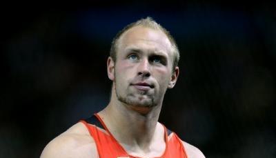 Robert Harting macht nach dem letzten Wurf ein zufriedenes Gesicht.