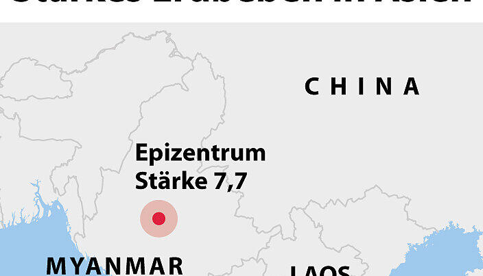 Das Epizentrum des schweren Erdbebens liegt in Myanmar. Das Epizentrum des schweren Erdbebens liegt in Myanmar.