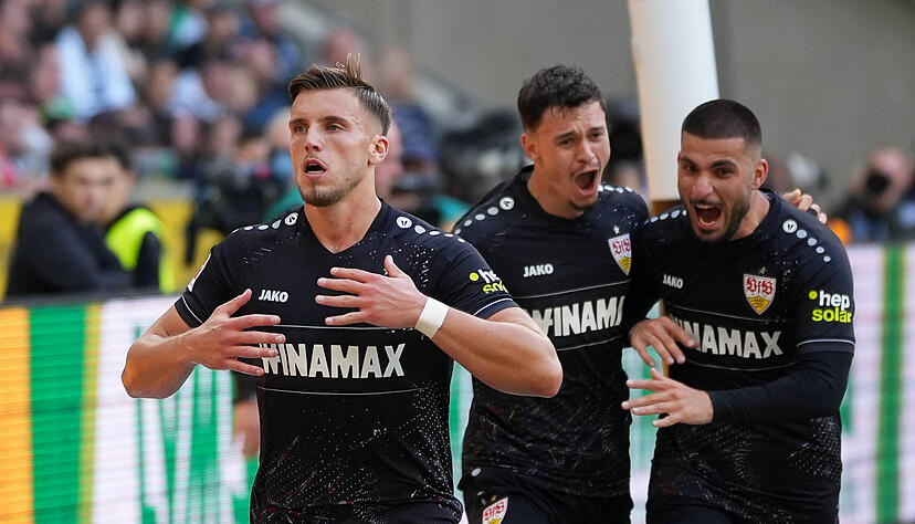 Ermedin Demirovic (vorne) und Deniz Undav (hinten rechts) schießen den VfB Stuttgart zum Sieg bei Borussia Mönchengladbach. Ermedin Demirovic (vorne) und Deniz Undav (hinten rechts) schießen den VfB Stuttgart zum Sieg bei Borussia Mönchengladbach.