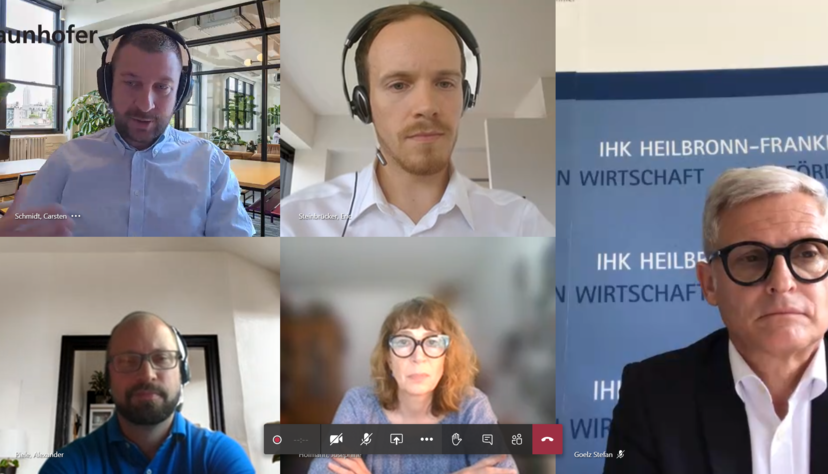 Beim Digitaldialog von IHK Heilbronn-Franken und Fraunhofer IAO diskutierten die Experten Josephine Hofmann (Mitte unten) und Carsten Schmidt (oben links) darüber, was vom Homeoffice-Boom der Corona-Zeit künftig bleibt.