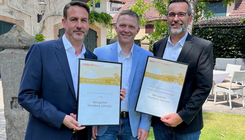 Mit Stromberg-Zabergäu top (von links): Geschäftsführer Bernd Kost, Kellermeister Thomas Eberbach, Vorstandschef Jürgen Conz. Mit Stromberg-Zabergäu top (von links): Geschäftsführer Bernd Kost, Kellermeister Thomas Eberbach, Vorstandschef Jürgen Conz.