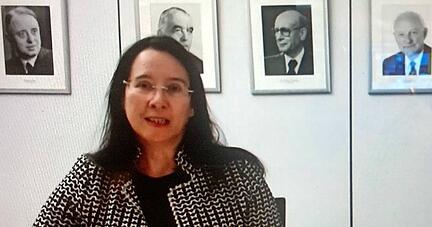 Ihr erstes Pressegespr&auml;ch nach der Wahl zur IHK-Pr&auml;sidentin musste Kirsten Hirschmann per Videokonferenz bestreiten.
Foto: Heiko Fritze